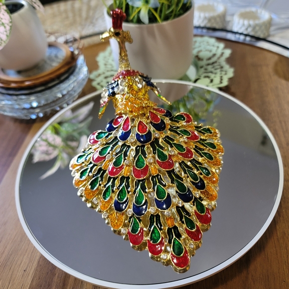Vintage Rhinestone Colorful Peacock Trinket Box - Picture 4 of 8